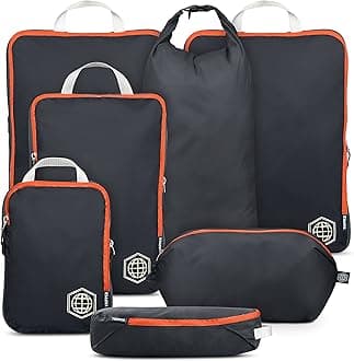 - TRIPPED XL Compression Packing Cubes — 7-Piece Set for Checked Luggage | Extra-Large (15.7"×11"×4") + Large + Small + Tube + Laundry Bag | Ripstop Nylon | Grey/Orange