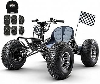 Adult & Kids Electric Go Kart, 2000W Brushless, 31MPH, 4-Wheel Independent Suspension, Hydraulic Rear Disc Brake, 3 Speed Levels + Reverse, 6" All-Terrain Tires, 12-Mile Range (1500W 8" Shaft)