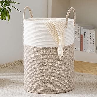 YOUDENOVA Woven Rope Laundry Hamper Basket, 58L Tall Laundry Basket, Baby Nursery Hamper for Blanket Storage, Clothes Hamper for Laundry in Bedroom-Large-Brown