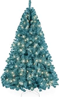 Best Choice ProductsBest Choice Products 6ft Pre-Lit Peacock Blue Christmas Tree, Full Artificial Holiday Decoration w/ 947 Branch Tips, 250 Lights, Foldable Base