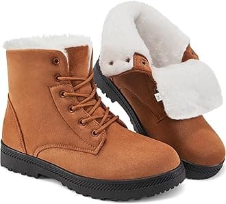 HARENCE Winter Snow Boots for Women Comfortable Outdoor Anti-Slip Ankle Boots Suede Warm Fur Lined Booties Lace Up Platform Boots