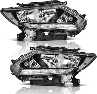 WEELMOTO Headlights Assembly Compatible with 2014 2015 2016 Nissan Rogue with LED DRL Strip Pair, Fits Factory Halogen Models Only (NO PROJECTOR)