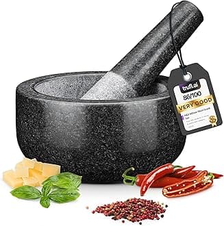 H&S Alliance Mortar and Pestle Set - Premium Stone Pestle and Mortar Grinder - Spice Herb Small Grinder for Kitchen - Pesto Guacamole Maker - 12cm (4.7") Diameter - Black Granite