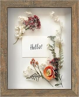 FrameWorks 8x10 Driftwood Wooden Shadow Box Frame – Soft Felt Back, Tempered Glass, and Included Elegant White Ball Push Pins