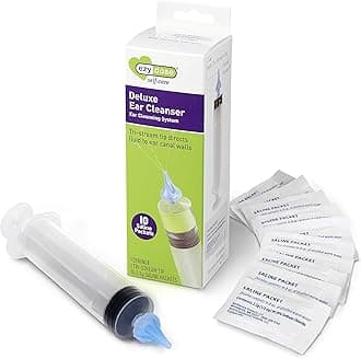 Ear and Ear Wax Cleaner for Humans, Includes 10 Saline Packs, Syringe with Tri-Stream Tip, Safe and Antibacterial, BPA Free Ear Cleaning Solution