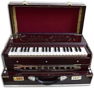 VRINDAVANBAZAAR.COM Deluxe portable Harmonium, dark mahogany, 2 reeds, 3.5 octaves