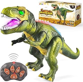 – JOYIN LED Light Up Remote Control Dinosaur Walking and Roaring Realistic T.rex Dinosaur Toys with Glowing Eyes, Walking Movement, Shaking Head For Toddlers Boys Girls