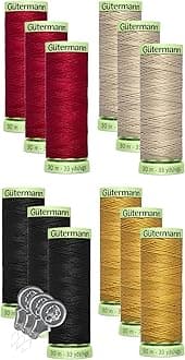 Gutermann Top Stitch Heavy Duty Thread, 12-Pack Bundle with 3 Bella's Crafts Needle Threaders (Popular Mix 1)