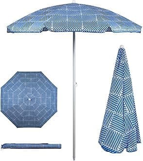 PICNIC TIME Outdoor Canopy Sunshade Beach Umbrella 5.5' - Small Patio Umbrella - Beach Chair Umbrella, (Blue Athens Pattern)