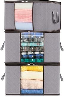 Lifewit 50L Clothes Storage Boxes, Storage Bags Moving Boxes Wardrobe Storage Organiser with Reinforced Handle Sturdy Fabric Clear Window for Clothing Bedding Sweater T-Shirt, 3 Pack, Light Grey