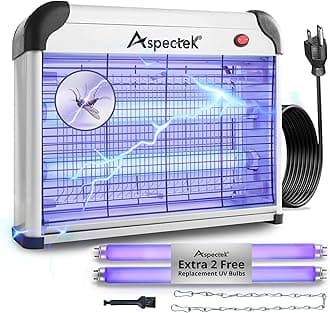ASPECTEK Powerful 20W Indoor Bug Zapper - Electric Fly Trap, Mosquito Killer with UV Lamp, Includes 2 Replacement Bulbs for Effective Insect, Moth and Fungus Gnat Control