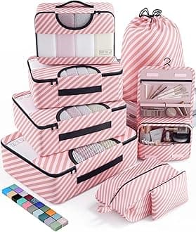 Veken 8 Set Packing Cubes for Travel Essentials, Suitcase Organizer Bags in 4 Sizes, Carry-On Luggage Accessories with Large Laundry & Hanging Toiletry Bag, Must-Have for Airplane, Road Trip & Camping