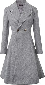 Women's Pea Coat Double Breasted A Line Long Trench Coat Winter Dress Coat with Pockets