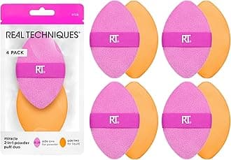 Miracle 2-In-1 Powder Puff 4 Pack, Dual-Sided, Full Size Makeup Blending Puff, Reversible Elastic Band, Makeup Sponge & Powder Puff, For Liquid, Cream & Powder Products, Cruelty-Free