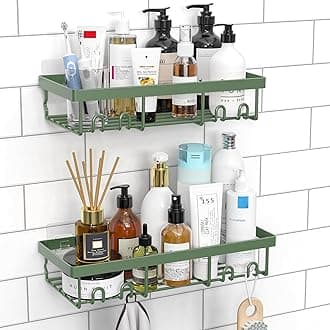 Moforoco Shower Caddy Shelf Organizer Rack, Self Adhesive Black Bathroom Shelves Basket, Home Farmhouse Wall Inside Organization and Storage Decor Rv Accessories, First Camper Apartment Essentials