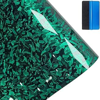 Forged Carbon Fiber Gloss Green Vinyl Wrap Sticker Free Bubble Air Release DIY Decal Car Auto Vehicle Morotcycle Self Adhesive (2.5cm x 900cm)