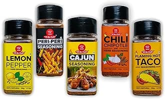 International Seasonings Combo (5 pack) Peri Peri, Lemon Pepper, Cajun, Flaming Hot Taco & Chili Chipotle| Grill rubs & marinades | No added Colours, Additives & Preservatives 50g x 5pack