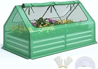 Quictent 6x3x1ft Galvanized Raised Garden Bed with Cover Metal Planter Bottomless Box w/ 2 Large Screen Windows Mini Greenhouse 20pcs T-Tags 1 Pair Gloves Outdoor Growing Vegetables (Green)