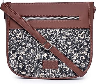 Women's Handcrafted Black Floral U Shaped Sling Bag