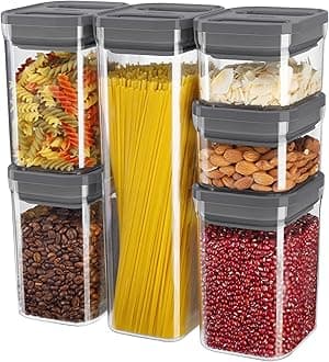 MR.SIGA 6 Piece Airtight Food Storage Container Set, BPA Free Kitchen Pantry Organization Canisters, One-handed Kitchen Storage Containers for Cereal, Spaghetti, Pasta, Gray