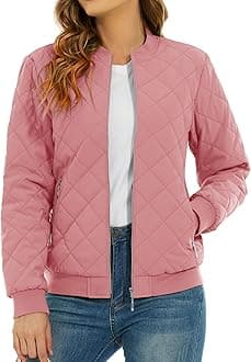 Women's Diamond Quilted Jackets Full Zip Winter Bomber Jacket Padded Coats Casual Warm Jacket with Pockets
