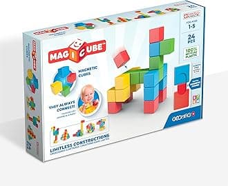 Geomag Magicube Full Color Try Me Magnetic Construction STEM Toy 100% Recycled, Made in Switzerland, Multicolor 24 Pcs