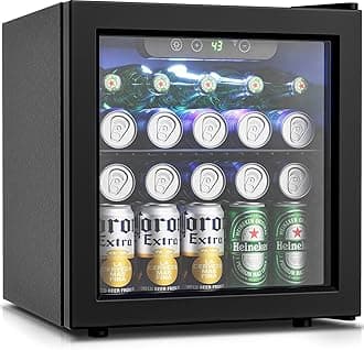 50 Can Beverage Refrigerator Cooler - 1.3 Cu.Ft Mini Fridge with Glass Door, Soda Beer Drink Wine Fridge, Countertop Small Refrigerator for Bedroom Office Home Dorm Bar, Black