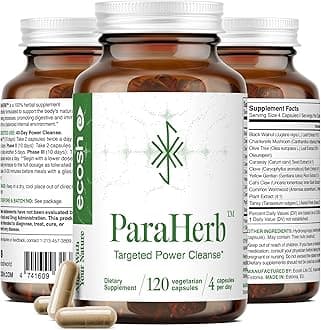 Ecosh ParaHerb™ Wormwood, Black Walnut, Clove & Chanterelle Extract Intestinal Cleanse – Herbal Support for Gut Detox & Digestion | Vegan, Non-GMO, No Fillers | 120 Capsules for Adults