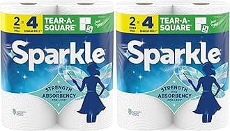 Sparkle Tear-A-Square Paper Towels, 2 Double Rolls = 4 Regular Rolls, Back-to-School Essentials, Customizable Sheets for Lunchboxes, Art Projects, Classrooms, and Home (Pack of 2)