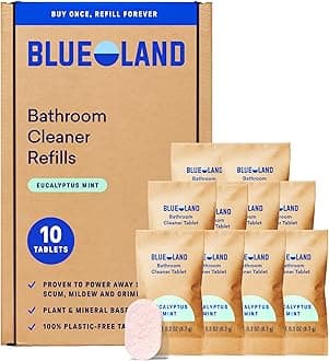 BLUELAND 10 Pack Bathroom Cleaner Refills, Eucalyptus Mint Scent, Eco-Friendly Cleaning Supplies, 35 x 70 ml