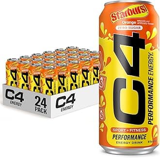 CellucorC4 Energy Drink, Starburst Orange, Carbonated Sugar Free Pre Workout Performance Drink with no Artificial Colors or Dyes, 16 Oz, Pack of 24