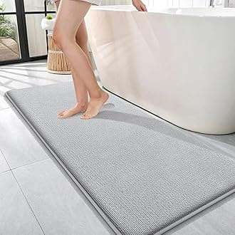 OLANLY Thick Memory Foam Bath Mat Rug 47x17, Extra Soft Absorbent Bathroom Rug, Quick Dry Bath Mats, Non-Slip, Machine Washable Carpet for Bathroom, Tub and Shower, Home Decor Accessories, Light Grey