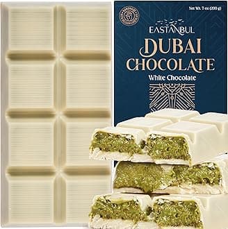 Dubai Chocolate Bar Pistachio, 7oz, Premium Belgium Chocolate, Pistachio Dubai White Bar, Viral Candy with Shredded Phyllo Dough, Knafeh, Gift Box