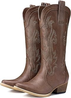 HISEA Rollda Cowboy Boots for Women, Cowgirl Boots, Comfortable Western Boots with Pointed Toe Stitched Embroidery for Country Concert Dancing Wedding Traveling Daily Outfits
