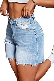 Jean Shorts for Women High Waisted Stretchy Casual Denim Shorts Ripped Frayed Hem Summer Trendy Jorts