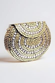 Shakuntala Vintage Clutch - Metal Mosaic Stone & Shell Design Purse - Handmade Women's Handbag