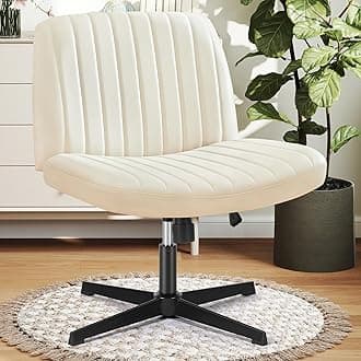 DUMOS Criss Cross Chair Legged Office Wide Comfy Desk Seat, No Wheels Armless Computer Task Seating, Swivel PU Leather Vanity Home Height Adjustable
