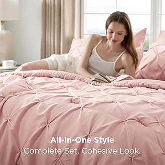 Bedsure Full Comforter Set Pink - Bed in a Bag Full Size 7 Pieces, Pintuck Bed Set Gift for Family, Pinch Pleat Pink Comforter with Sheets, Pillowcases & Shams
