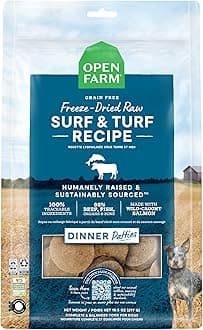 Freeze Dried Raw Dog Food, Patties with 95% Meat, Organs & Bone, Complete Meal or Freeze Dried Dog Food Mixer, Surf & Turf Recipe, 17.5oz Bag