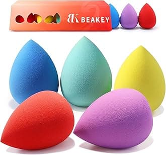 BEAKEY Makeup Sponges 5 Pcs, Non-Latex, Blender Beauty Soft Foundation Sponge, High Density Makeup Sponge for Foundation, Liquid, Creams and Powders (Multi-Color)