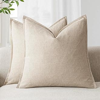 Pack of 2, Decorative Linen Soild Throw Pillow Covers Soft Accent Cushion Case Boho Farmhouse Neutral Pillowcase for Couch Sofa Bedroom Living Room Home Decor 26 x 26 Inch Natural Beige