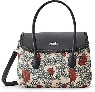 Printed Jute Handcrafted Vegan Leather Multicolor Women's Satchel Bag | Ladies Purse Handbag | Double Handle Detachable Strap