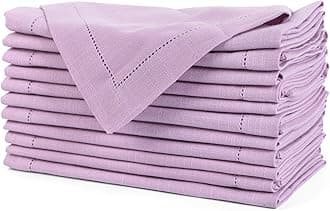 FINGERCRAFT Hemstitched Cotton Table Napkins – Set of 12, 20x20 Inch, 100% Cotton Cloth Napkins with Faggoting Stitching – Durable & Elegant for Parties, Hotels, Everyday Use (Lavender Slub)