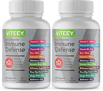 11 in 1 Immune Defense Support Supplement Booster with Vitamin C, Vitamin D3, Vitamin B6, Zinc, Elderberry, Echinacea, Turmeric, Rose-Hips, Selenium, BioPerine, Ginger, For Adults [60 Capsules-2 Pack]