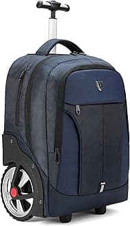 Rolling Backpack, Waterproof Backpack with Wheels for Business, Travel Commuter, Carry on Backpack with Laptop Compartment, Fit 15.6 Inch Laptop, Wheeled Backpack for Adults Women Men (Blue, 20inch)
