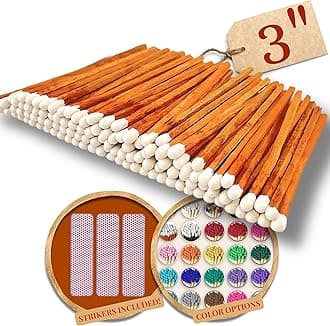 500 Count | 3" Brown & White Matches | Strikers Included | Color Tip Wooden Match | Refill for Matchstick Jars, Candle Display, Holders & Bottles | 4 in inches Long