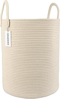 XUANGUO Cotton Rope Laundry Basket Hamper for Clothes Woven Storage Basket for Living Room Bedroom Boho Tall Rope Baskets for Blanket Toys Pillow Towels Baby Nursery Hamper Bin beige