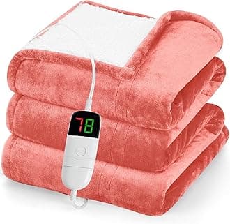 greenoak Heated Blanket Electric Throw 50"X60", Heating Blanket with 10 Heat Levels 1/2/4/6/8 Hours Auto-Off Overheat Protection, Flannel Sherpa Soft Warm Heater, ETL Certified Nude Pink