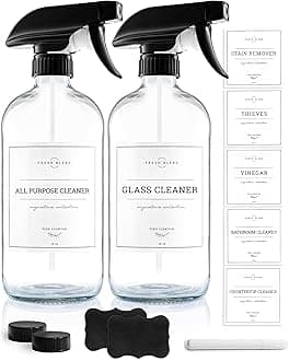 Vine Creations Glass Spray Bottles, 2 Pack Refillable Spray Bottles for Cleaning Solutions, Plant Misters, Clear Glass Spray Bottle for hair, 16 oz Mister Spray Bottle with Waterproof Labels