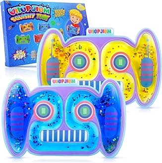 UIIOPJIOM2PC Autism Sensory Toys Easter Basket Stuffers for Boys, ADHD Autistic Airplane Travel Toys, Cool Squishy Robot Fidget Tube Stress Relief Toy for Classroom (Blue&Yellow)